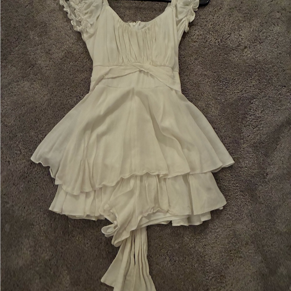 Elegant Cream white dress with shorts and tight worn 1